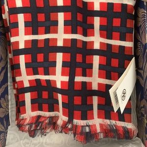 NWT - Tory Burch Oblong Scarf (Red Princess Plaid)